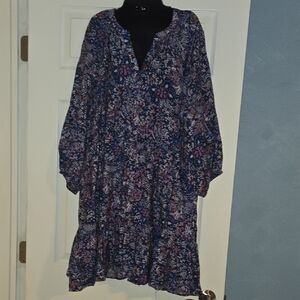 Sonoma Blue and Pink Floral Long Sleeve Dress